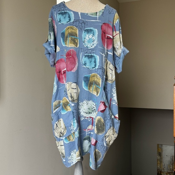 Cristina Vergani Women’s Abstract Linen-blend Dress - Size Large - Picture 1 of 12